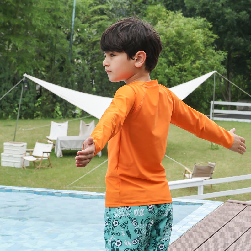Estamico Boys' Long Sleeve Rashguard Swimwear Rash Guard Athletic Tops Swim Shirt UPF 50+ Sun Protection, Orange 2T - Image 3